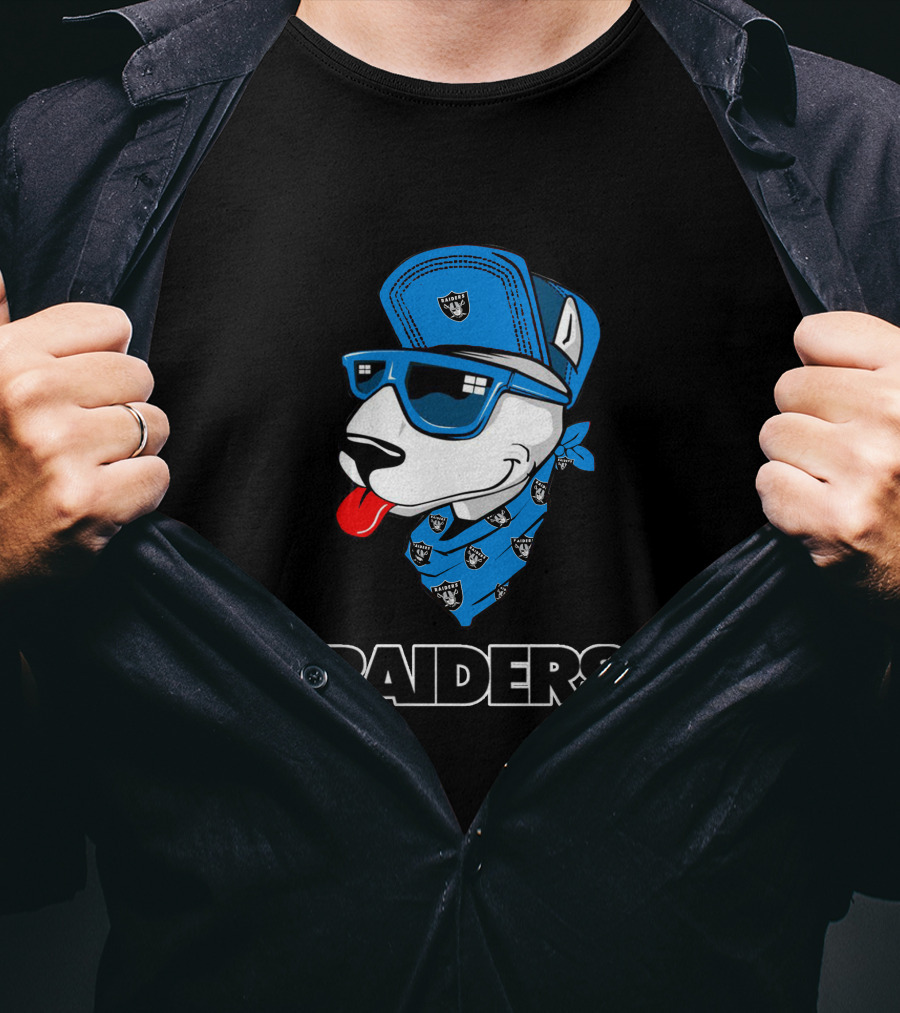Raiders Bull Terrier Cool Blue Bandana And Cap T-Shirt
