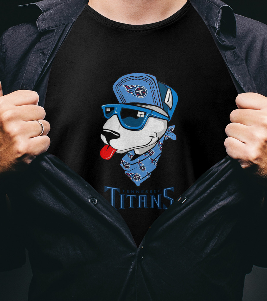 Tennessee Titans Bull Terrier Wearing Cap And Bandana T-Shirt