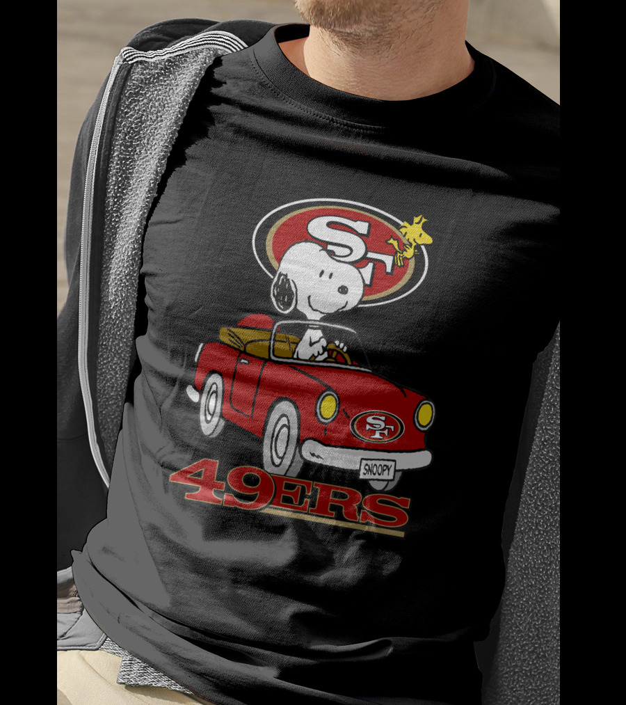 San Francisco 49ers Snoopy Driving Car With Woodstock T-Shirt