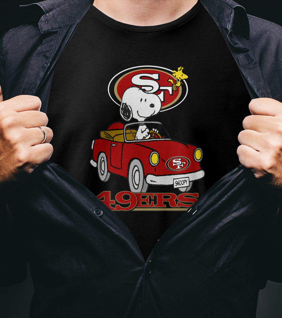 San Francisco 49ers Snoopy Driving Car With Woodstock T-Shirt