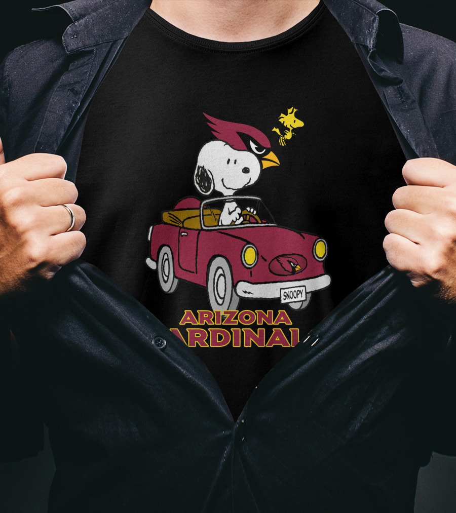 Arizona Cardinals Snoopy Woodstock Driving Adventure T-Shirt