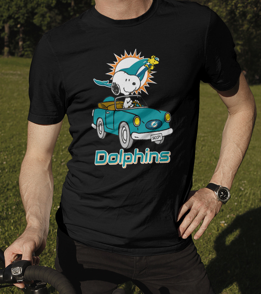 Miami Dolphins Snoopy Driving Car With Woodstock T-Shirt