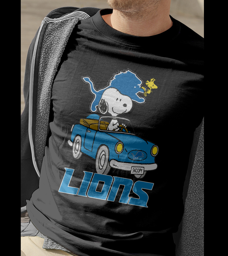 Lions Snoopy Detroit Football Ride With Woodstock T-Shirt
