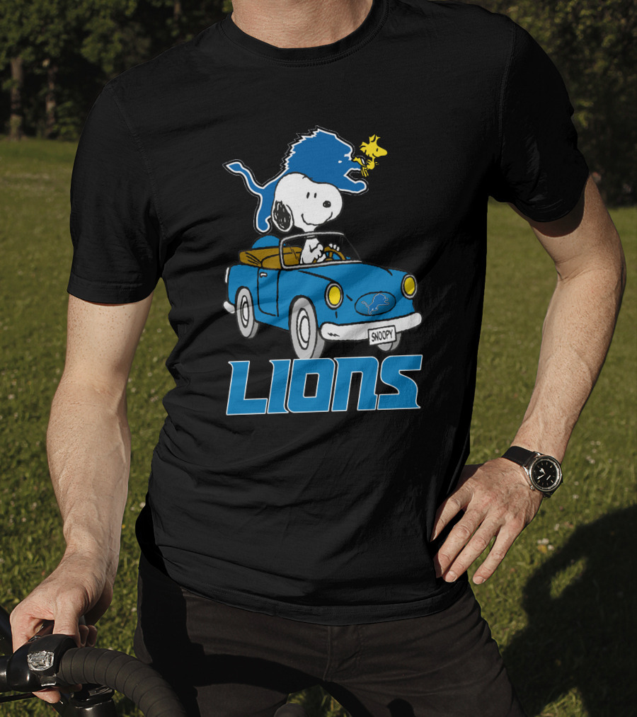 Lions Snoopy Detroit Football Ride With Woodstock T-Shirt