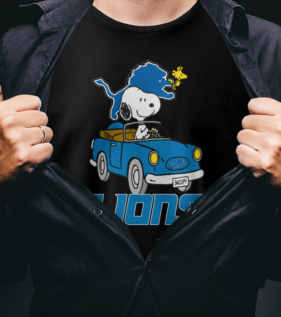 Lions Snoopy Detroit Football Ride With Woodstock T-Shirt