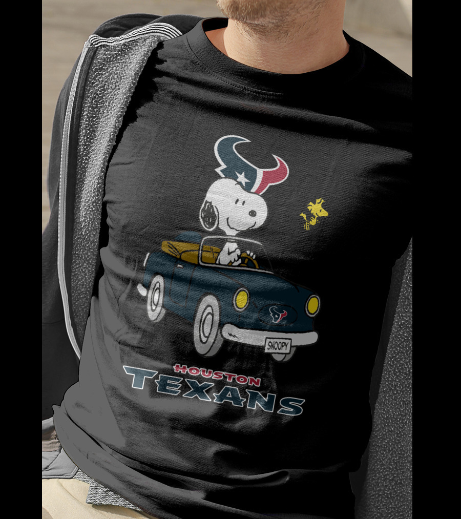 Houston Texans Snoopy Driving Car With Woodstock T-Shirt