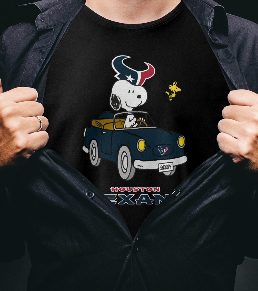 Houston Texans Snoopy Driving Car With Woodstock T-Shirt
