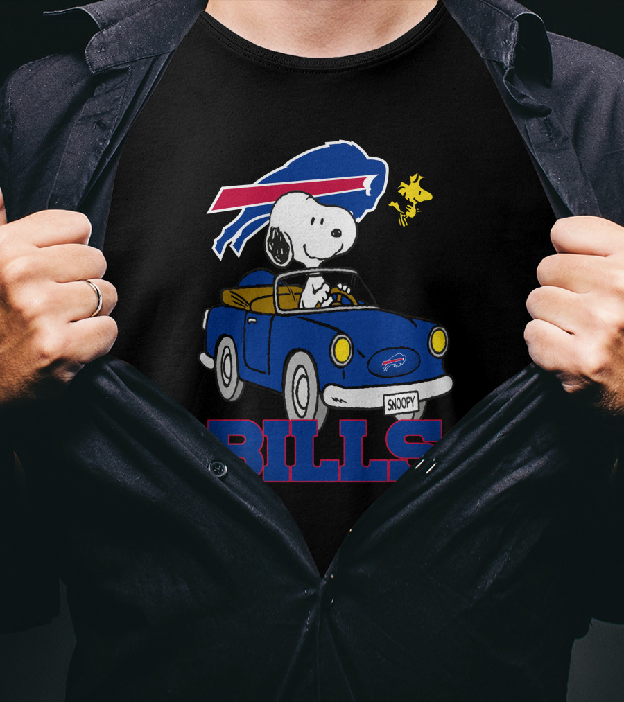 Buffalo Bills Snoopy Driving Woodstock NFL Peanuts T-Shirt