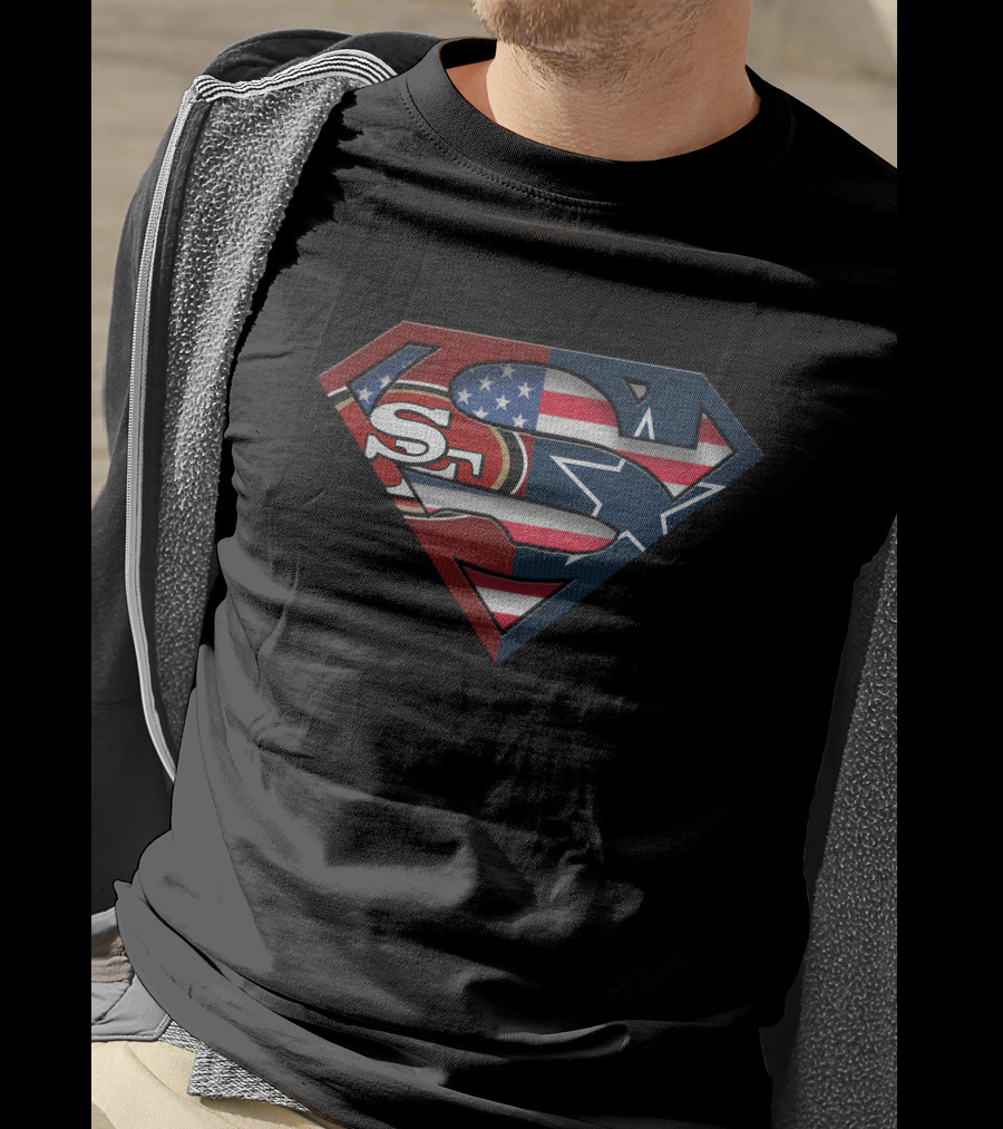 49ers Cowboys Superman Logo With American Flag T-Shirt