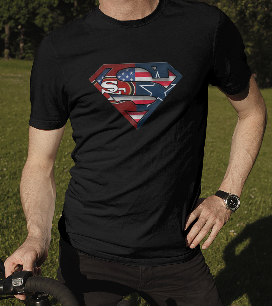 49ers Cowboys Superman Logo With American Flag T-Shirt