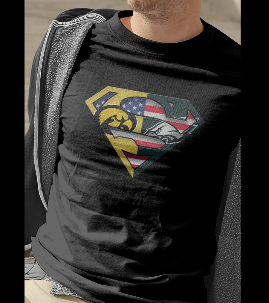 Iowa Hawkeyes Eagles Superman Blended Usa Flag T-Shirt