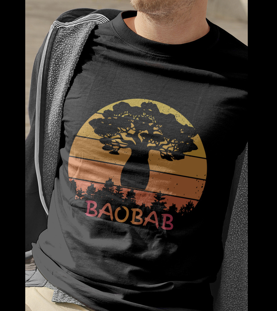 BAOBAB Sunset Silhouette Retro Vintage Forest Scene T-Shirt