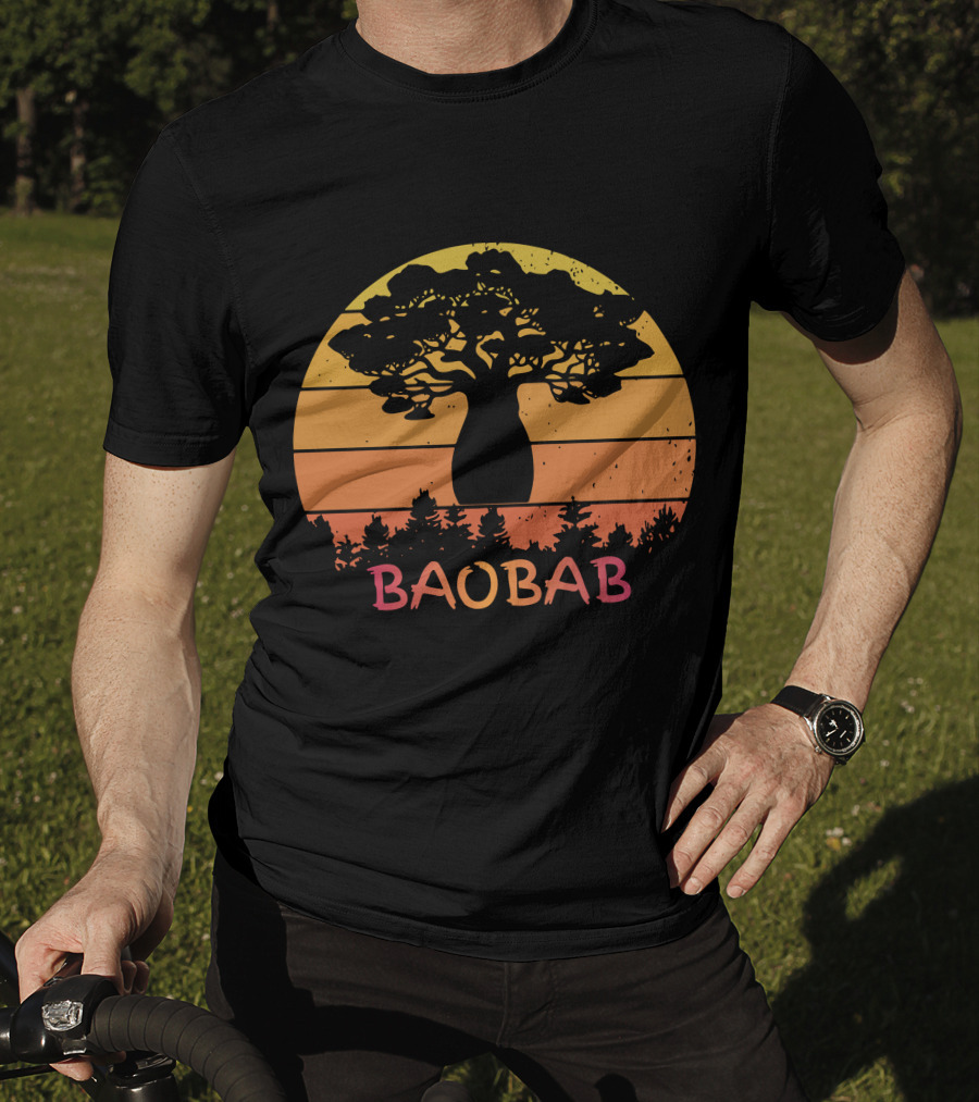 BAOBAB Sunset Silhouette Retro Vintage Forest Scene T-Shirt