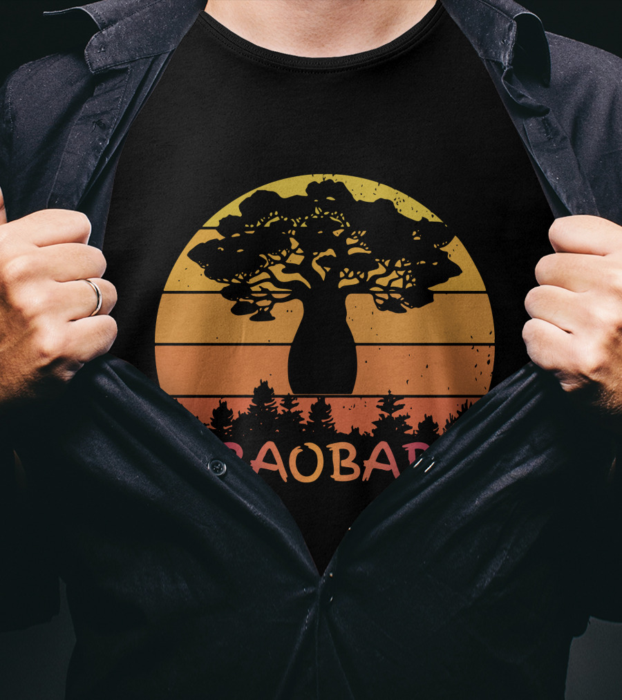 BAOBAB Sunset Silhouette Retro Vintage Forest Scene T-Shirt