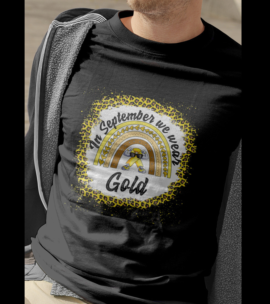 In September We Wear Gold Rainbow Leopard Awareness T-Shirt