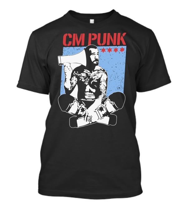 CM Punk AEW All Elite Wrestling Megaphone Graphic With Red Stars T-Shirt