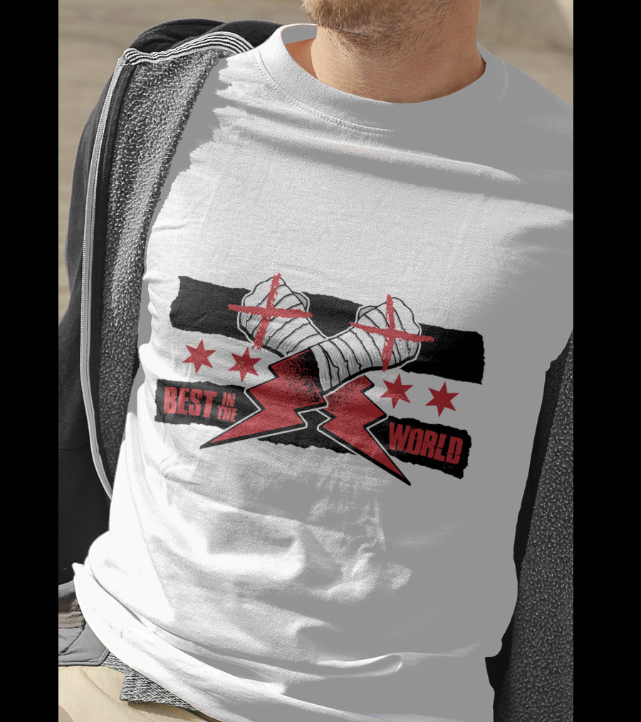 Best In The World Crossed Fists Red Lightning Stars T-Shirt