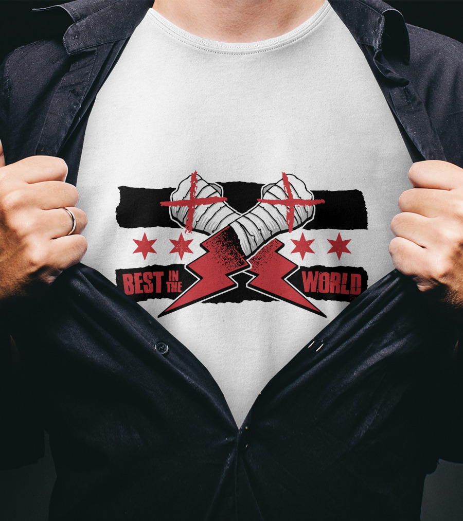 Best In The World Crossed Fists Red Lightning Stars T-Shirt