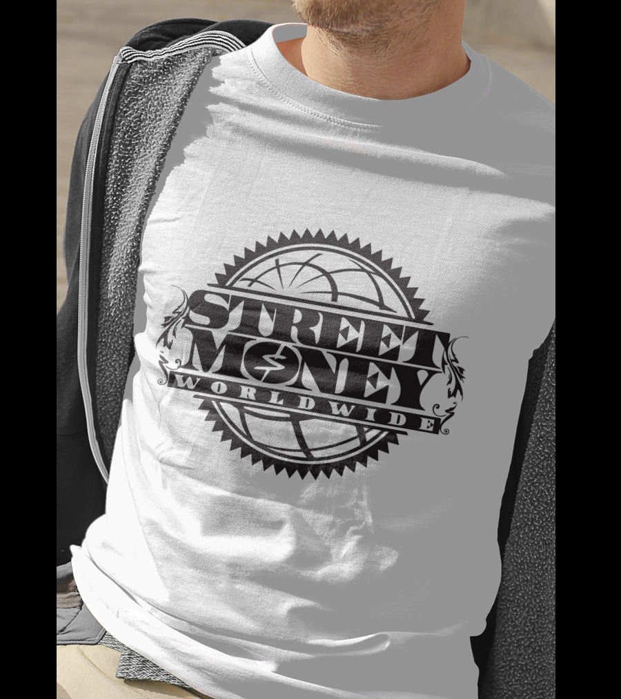 STREET MONEY WORLDWIDE Globe Emblem With Stylized Dollar T-Shirt