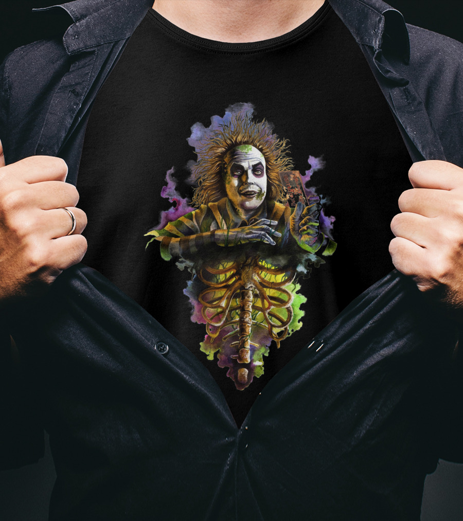 Beetlejuice Bio Exorcist Undead Ghost Character Holding Card T-Shirt