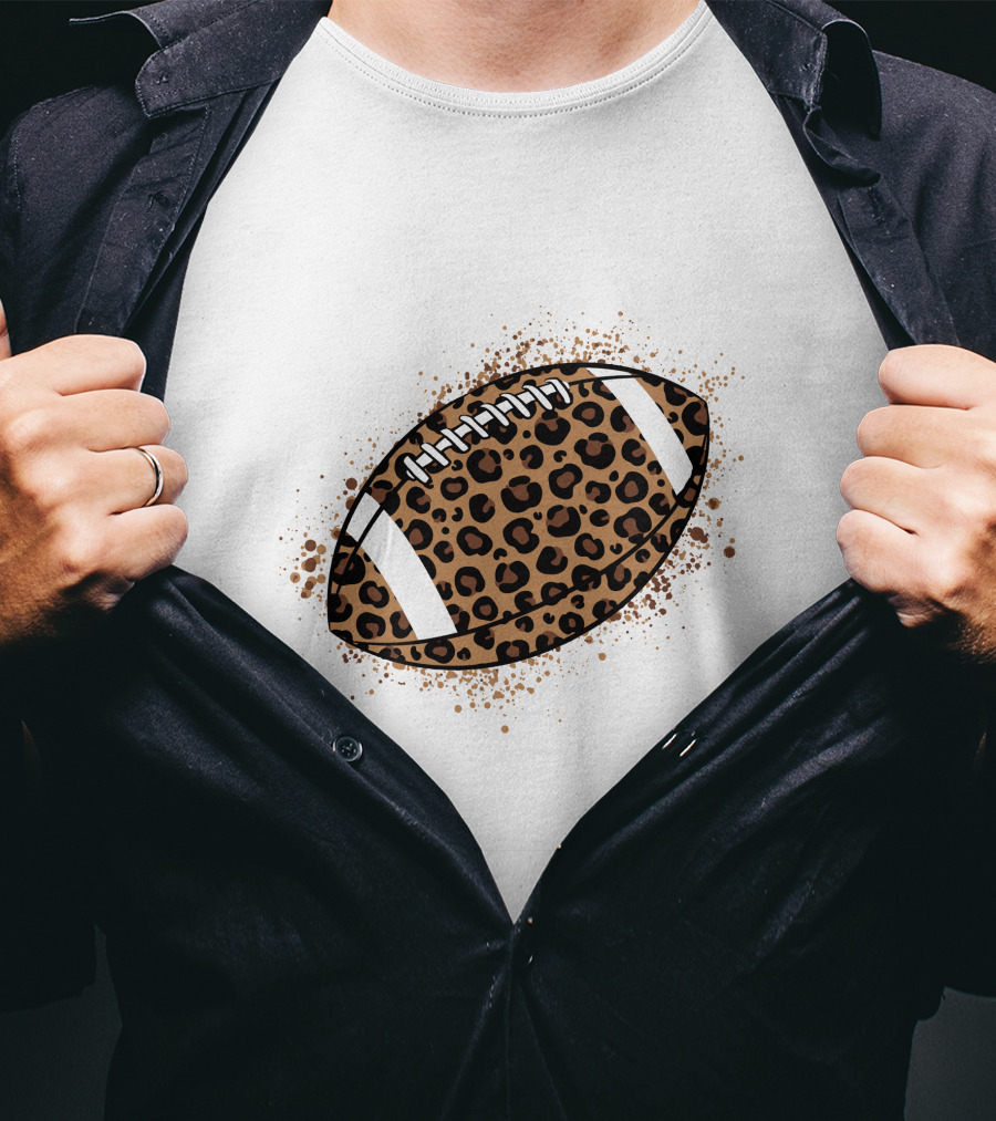 Leopard Print American Football Ball T-Shirt