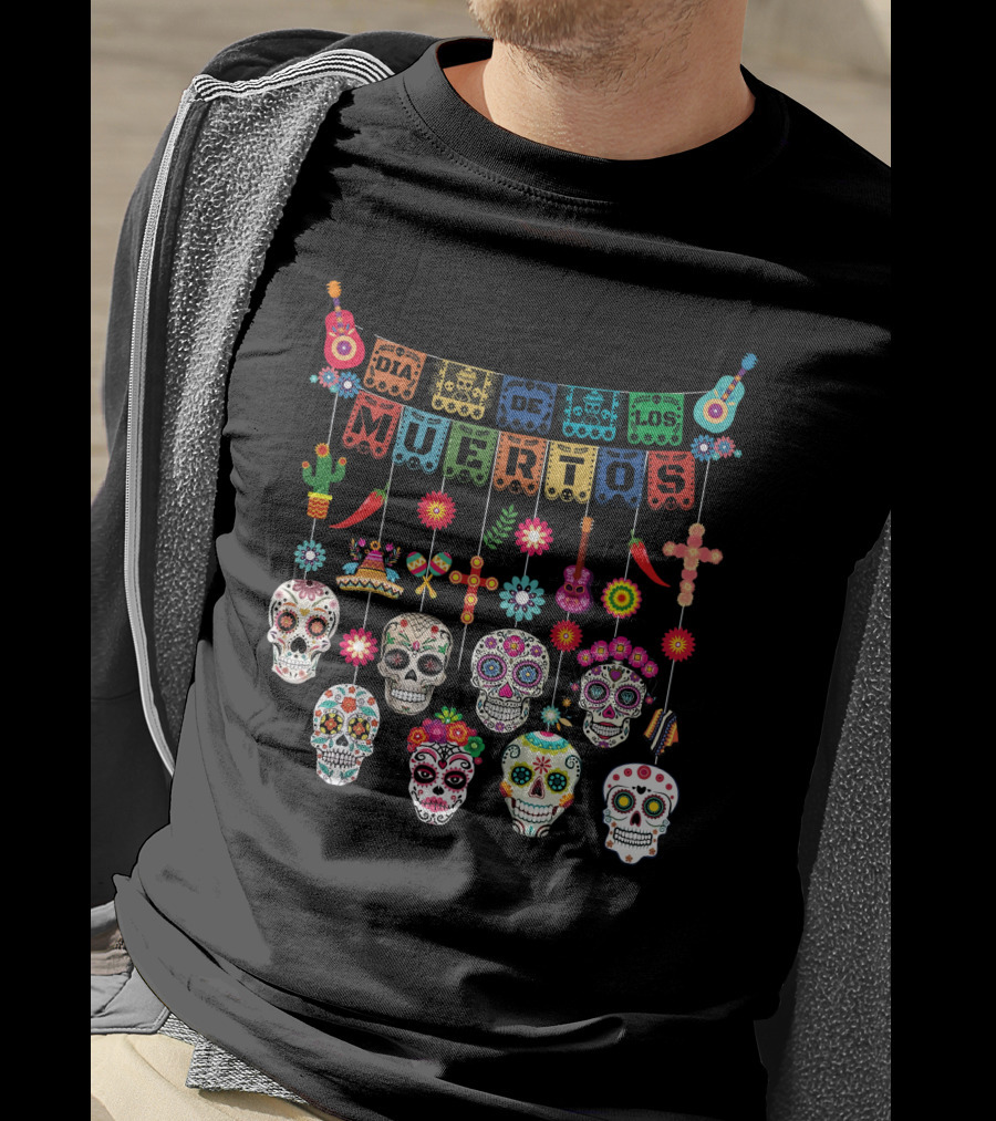 Dia De Los Muertos Colorful Sugar Skulls And Festive Decorations Day Of The Dead T-Shirt