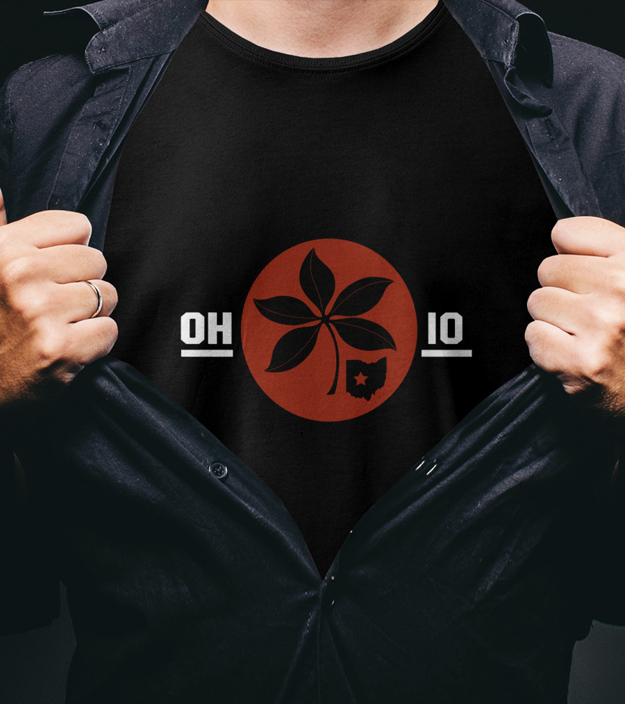 Black OH IO Buckeye Leaf Ohio Star T-Shirt