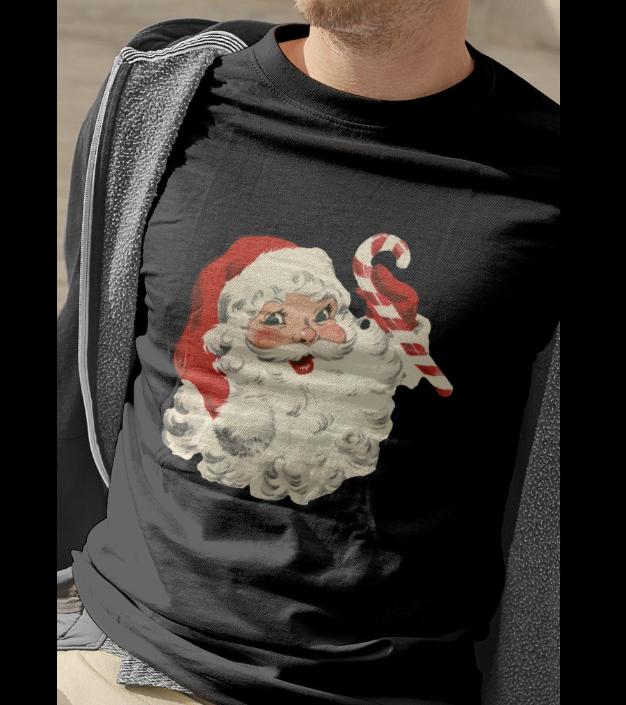 Retro Santa Claus Candy Cane Vintage Christmas T-Shirt