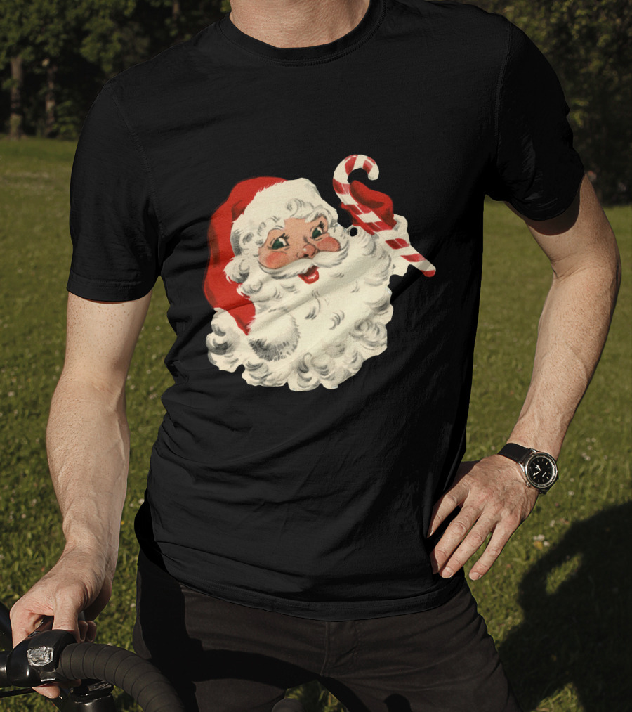 Retro Santa Claus Candy Cane Vintage Christmas T-Shirt