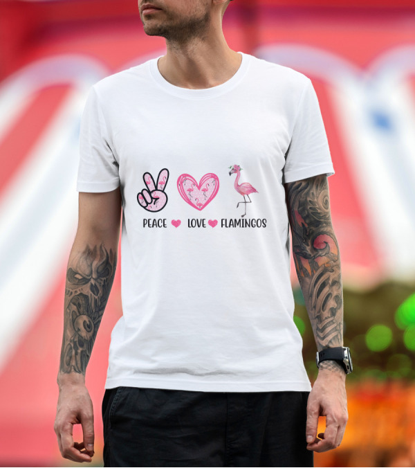 Premium T-Shirt: Peace Love Flamingos Peace Sign Heart Pink Flamingo T-Shirt Peace Love Flamingos Peace Sign Heart Pink Flamingo T-Shirt