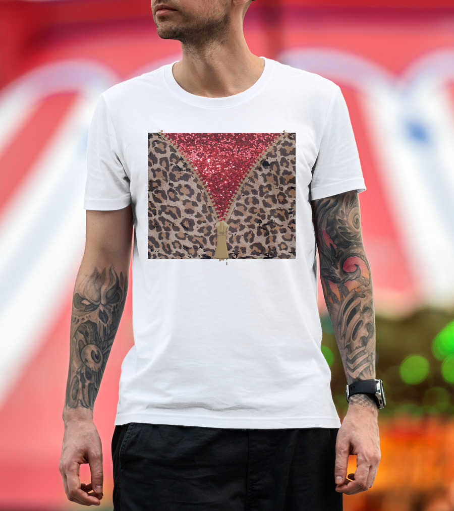 Red Faux Glitter Leopard Zipper Tumbler T-Shirt