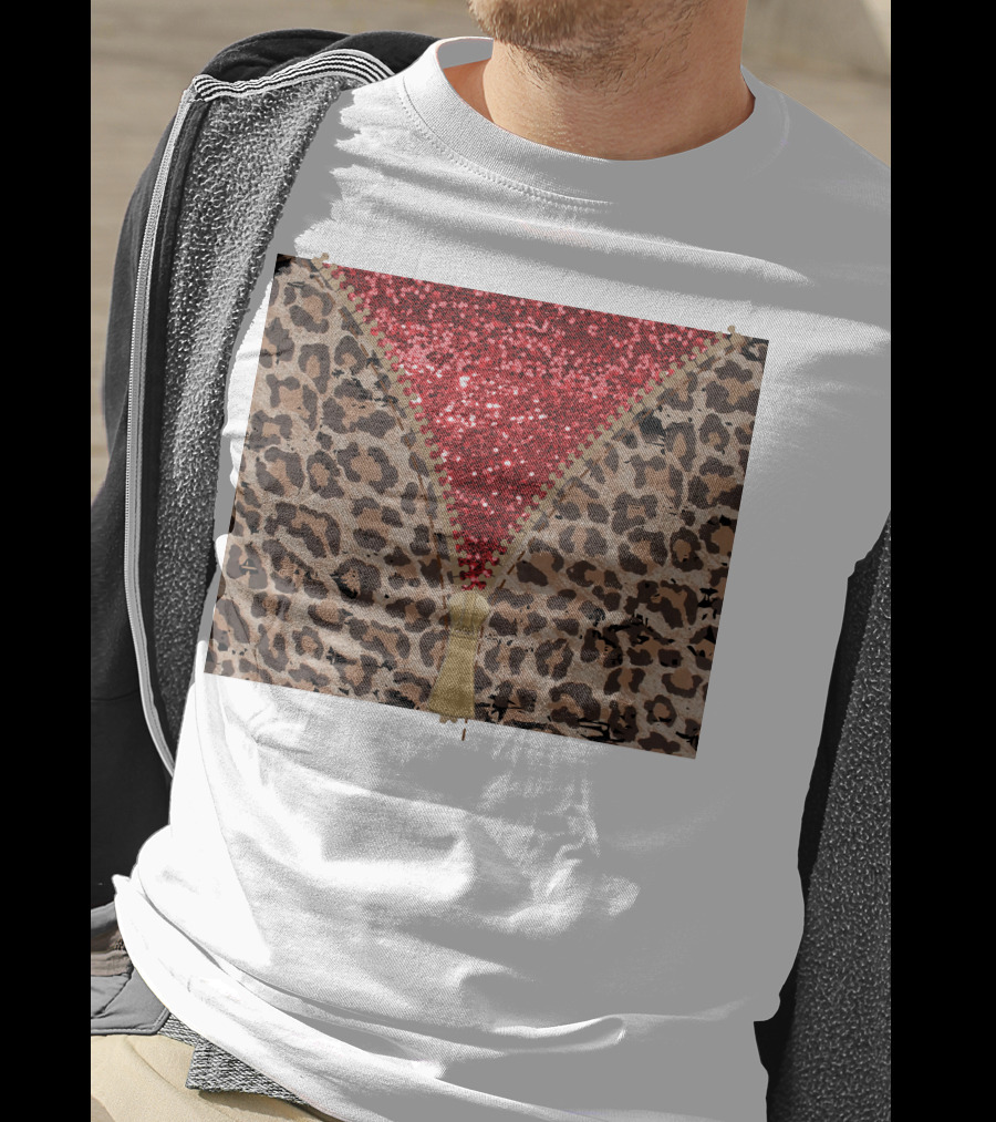 Red Faux Glitter Leopard Zipper Tumbler T-Shirt