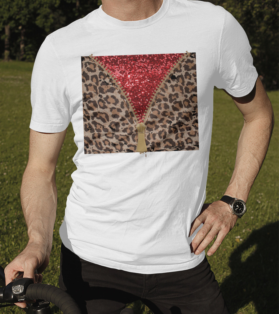 Red Faux Glitter Leopard Zipper Tumbler T-Shirt