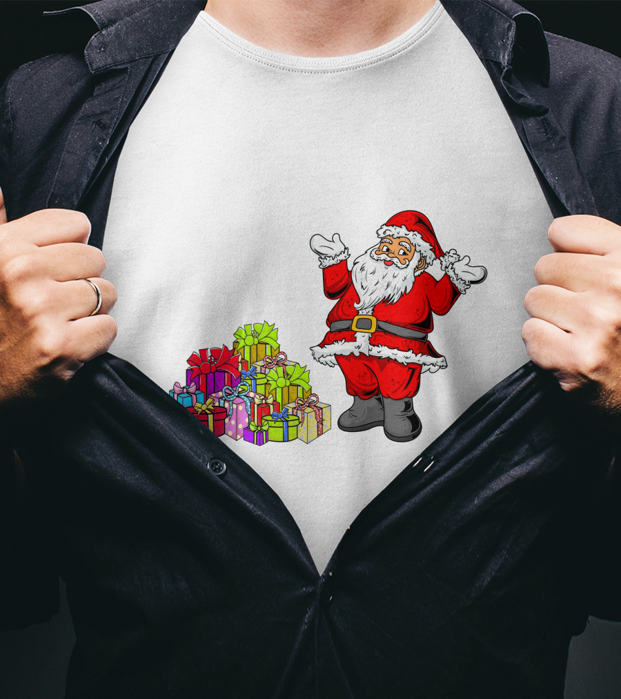 Santa Claus With Colorful Wrapped Gifts T-Shirt