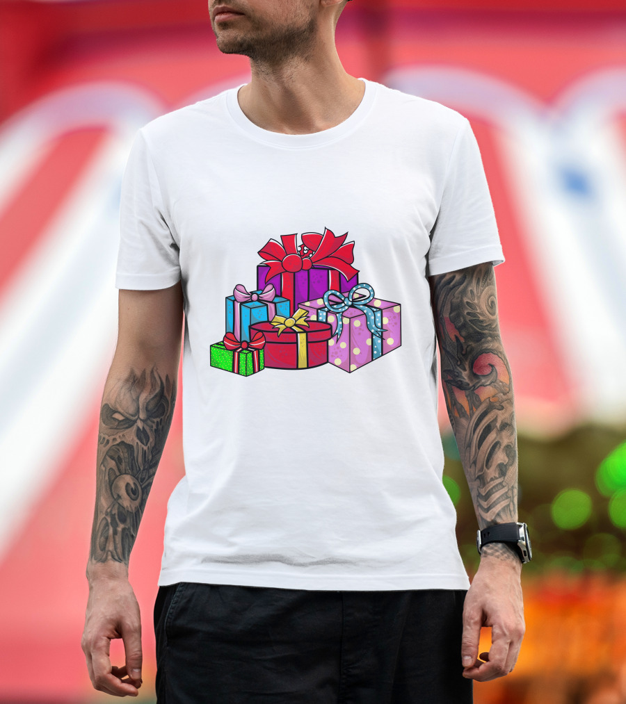 Christmas Presents with Bright Bows and Polka Dots T-Shirt
