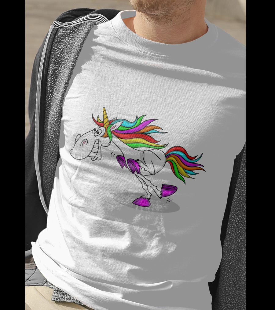 Funny Colorful Running Unicorn With Rainbow Hair T-Shirt