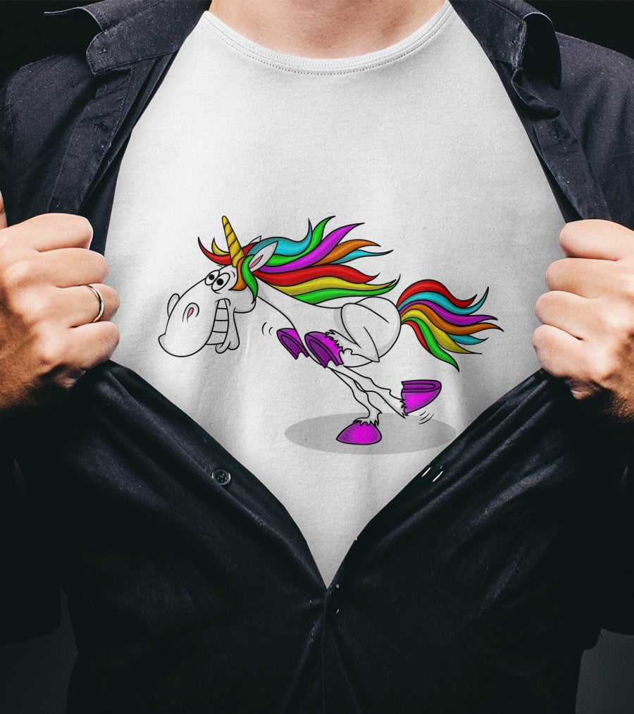 Funny Colorful Running Unicorn With Rainbow Hair T-Shirt