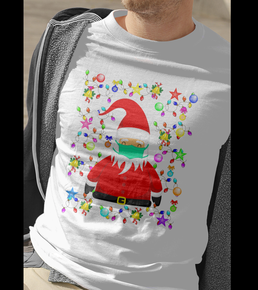 Santa Claus Christmas Mask Ornament Lights T-Shirt