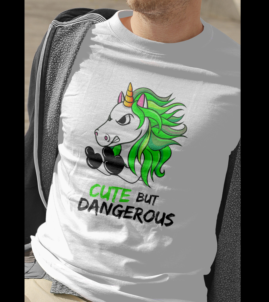 Cute But Dangerous Unicorn Green Hair T-Shirt
