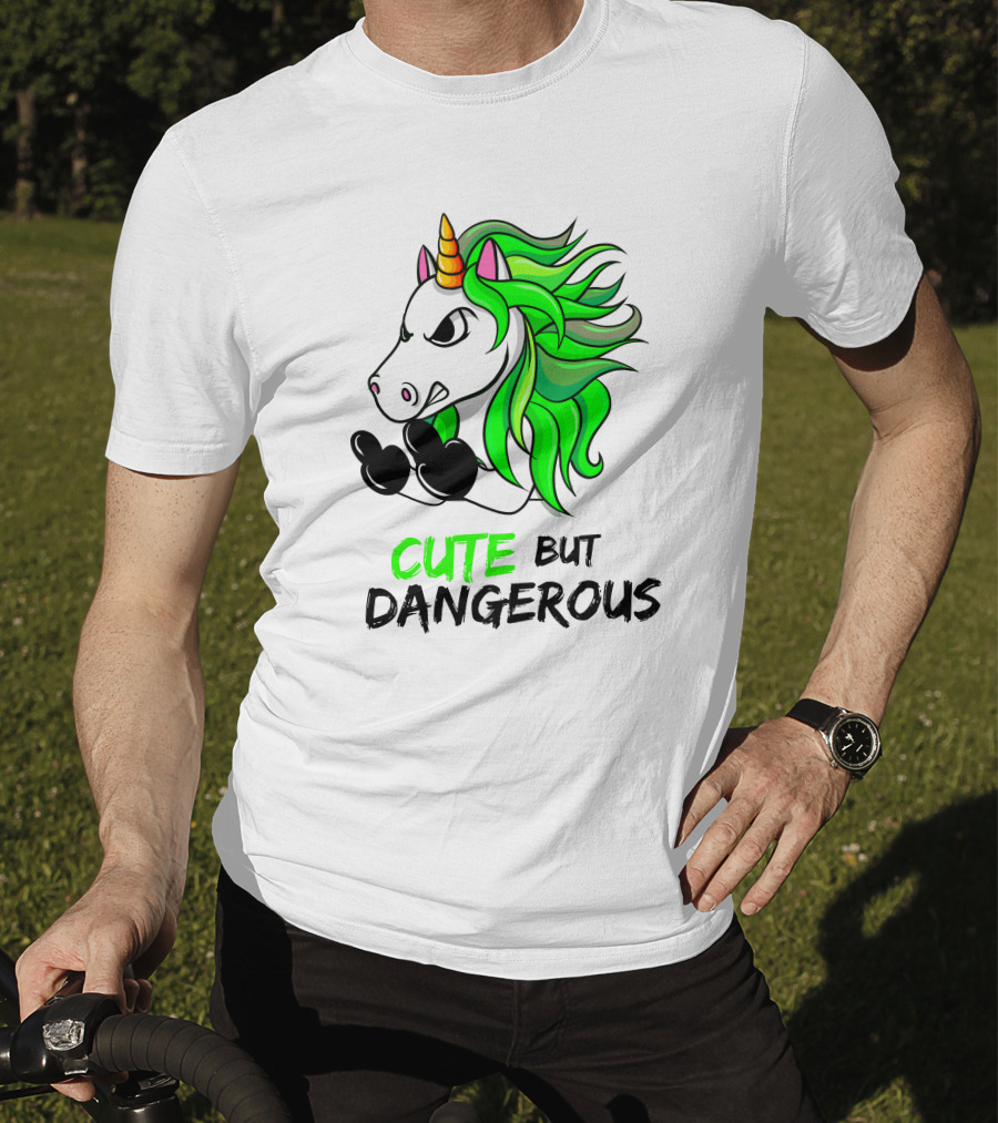 Cute But Dangerous Unicorn Green Hair T-Shirt