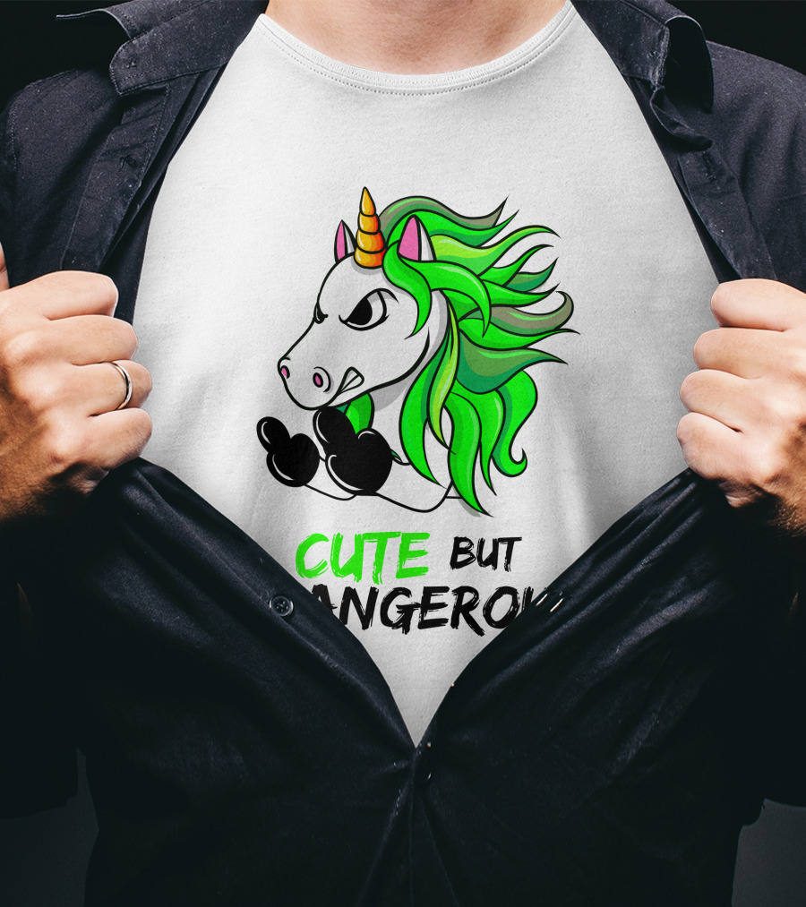 Cute But Dangerous Unicorn Green Hair T-Shirt