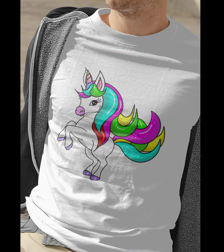 Vibrant Rainbow-Maned Unicorn Charm T-Shirt