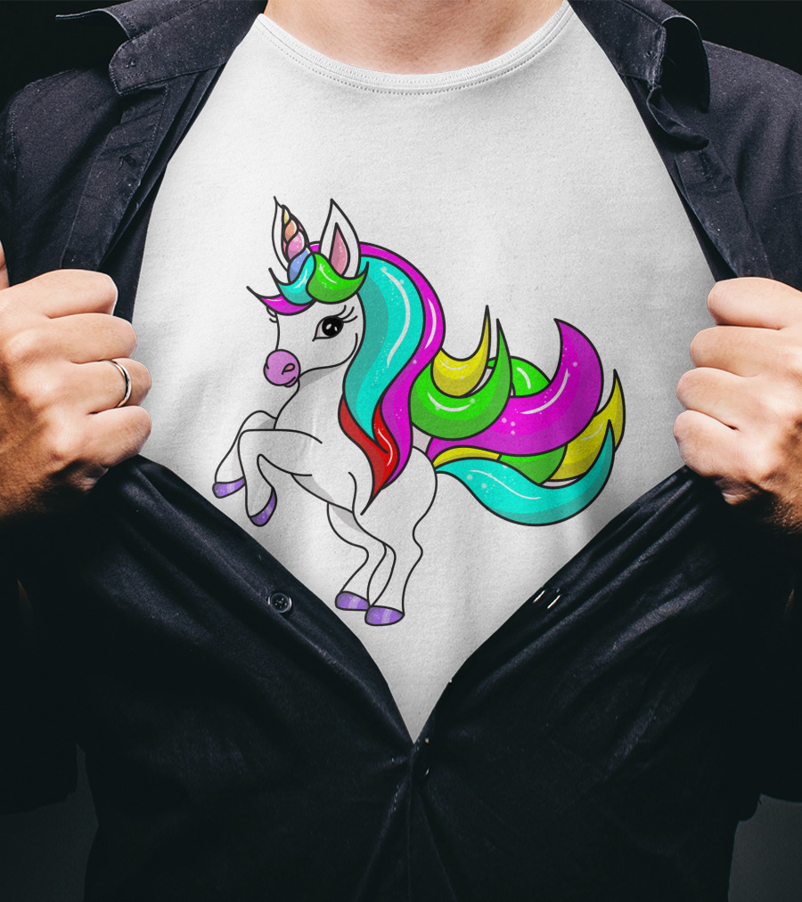 Vibrant Rainbow-Maned Unicorn Charm T-Shirt