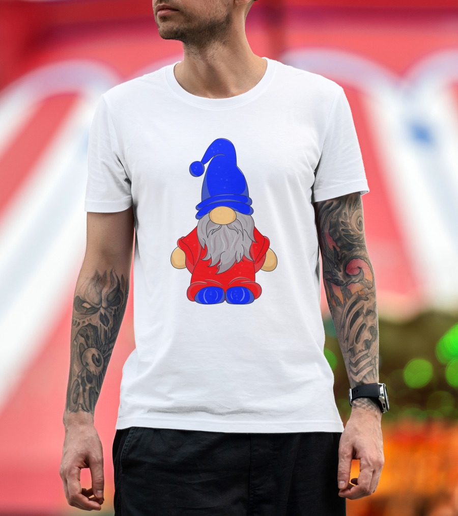 Funny Gnome with Blue Hat and Red Suit T-Shirt