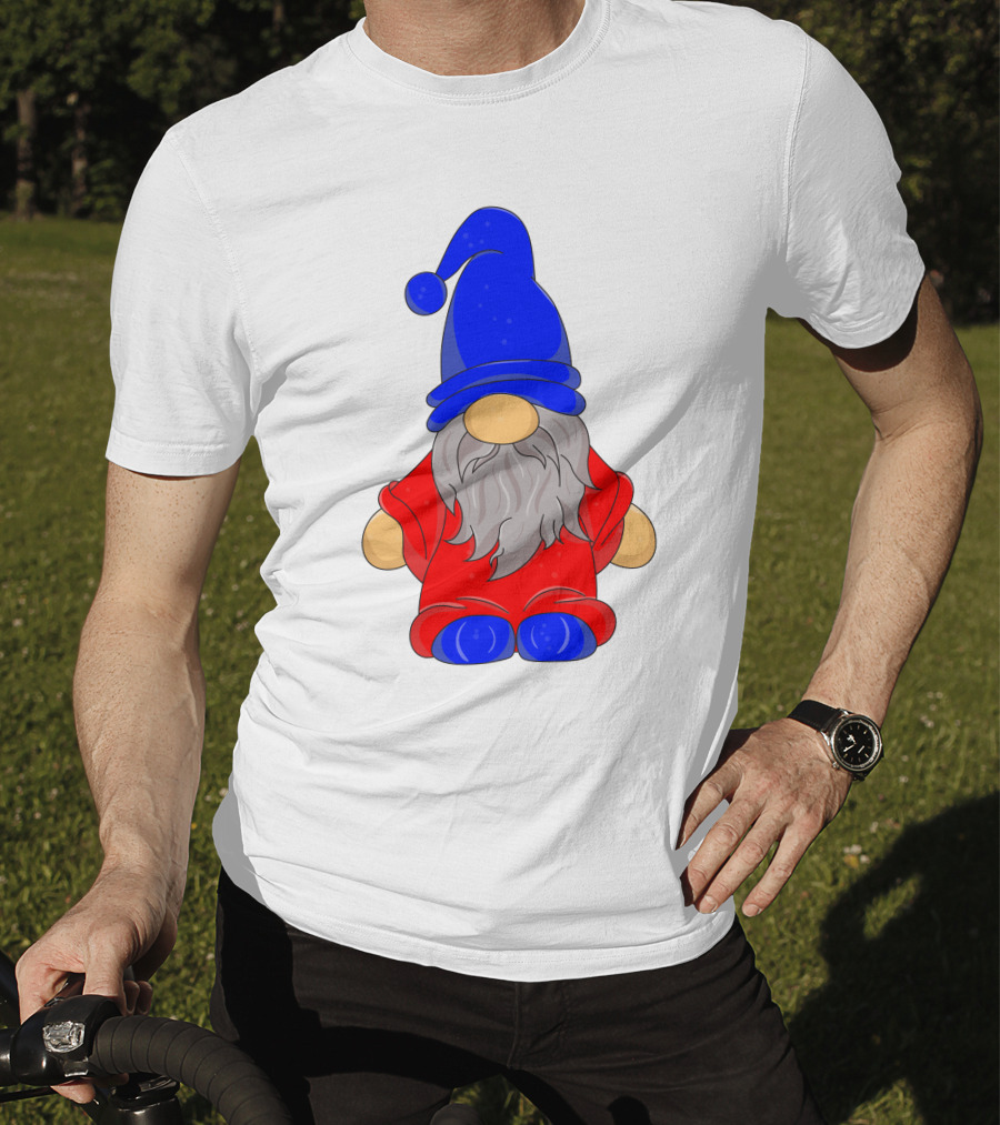 Funny Gnome With Blue Hat And Red Suit T-Shirt