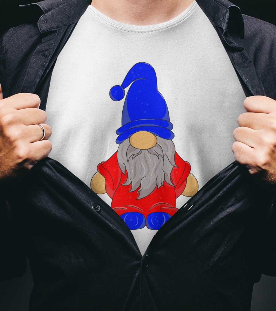 Funny Gnome With Blue Hat And Red Suit T-Shirt