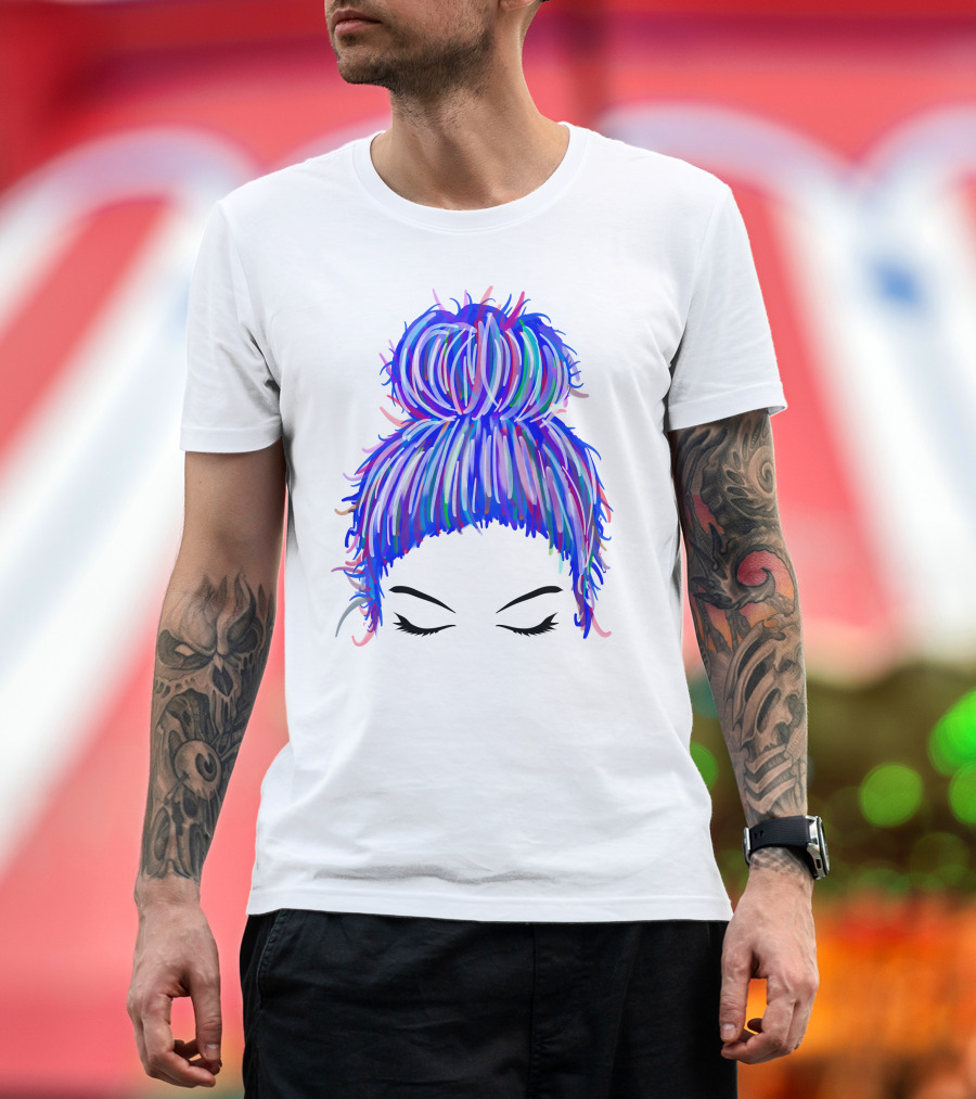 Messy Bun Mom Colorful Hair Updo T-Shirt