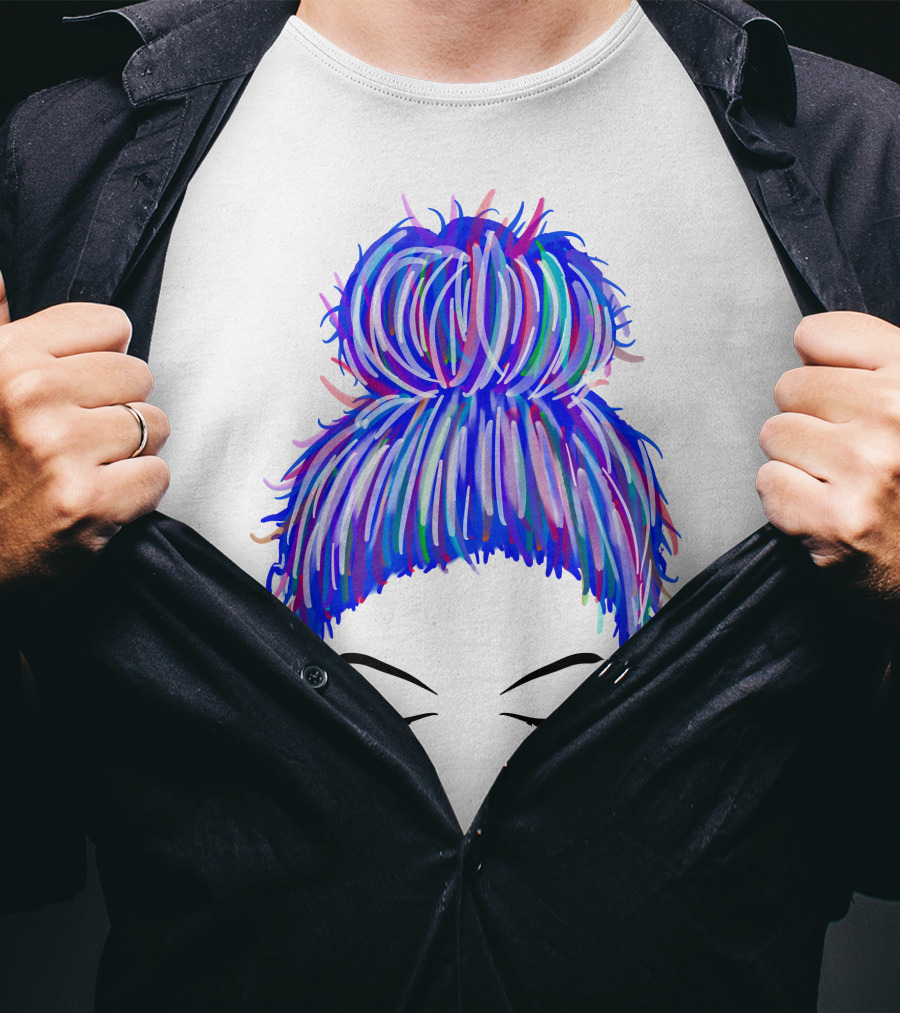 Messy Bun Mom Colorful Hair Updo T-Shirt