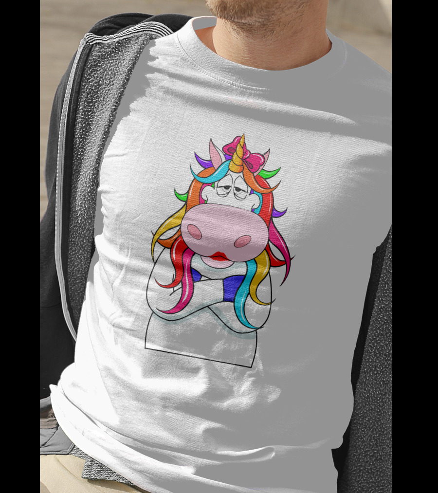 Bored Unicorn With Rainbow Mane And Crossed Arms T-Shirt