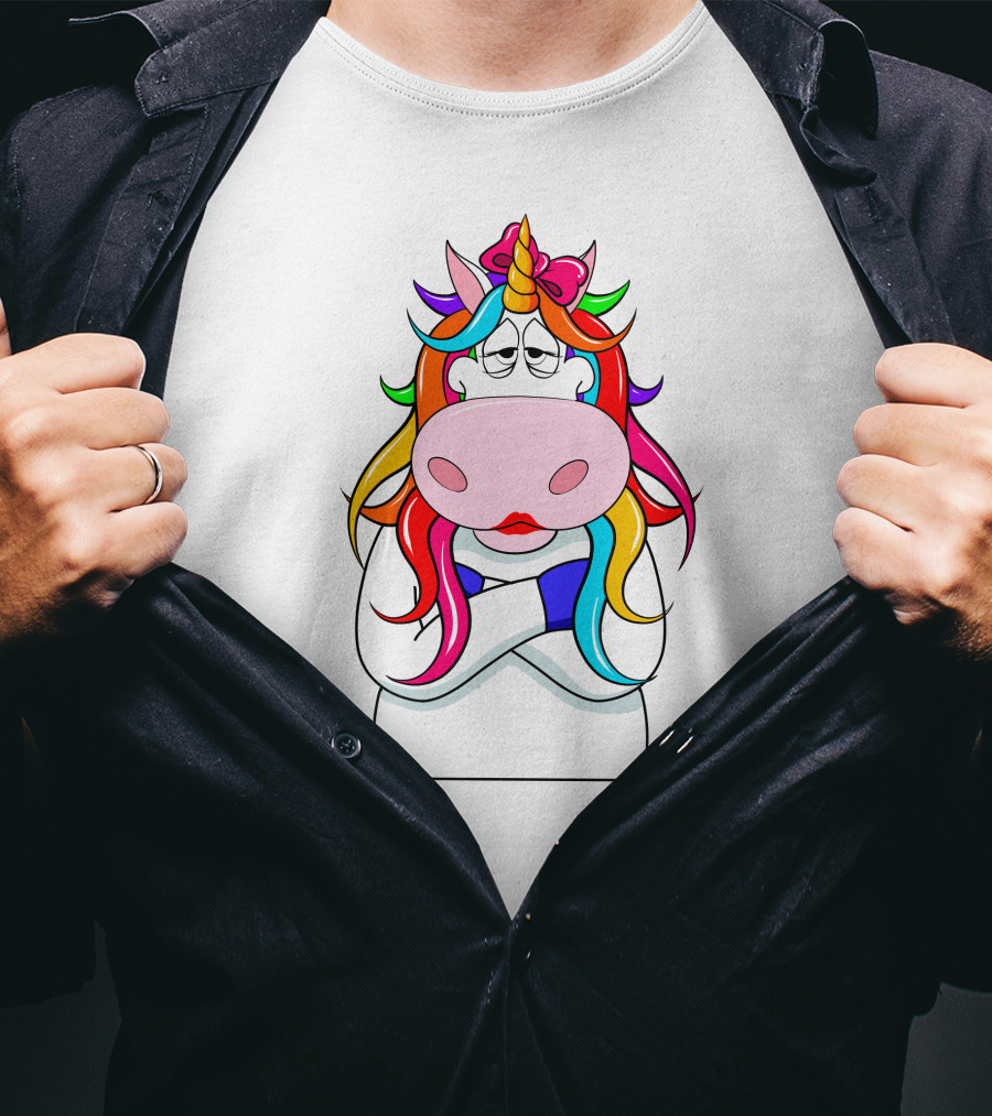 Bored Unicorn With Rainbow Mane And Crossed Arms T-Shirt